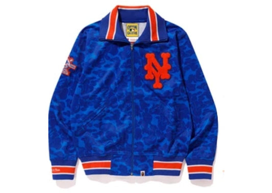 BAPE x Mitchell & Ness Mets Jacket Blue